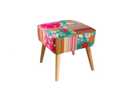 KATE - Square Scandinavian Stool 42x41cm Multicolored Bohemian Fabric