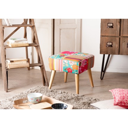 Tabouret carré scandi KATE 42x41cm tissu bohème