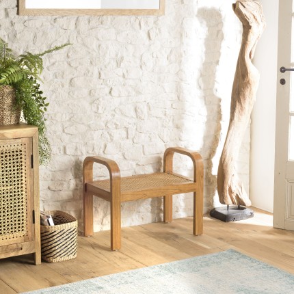 Tabouret en bois de Mindi et rotin naturel - Seconde Vie