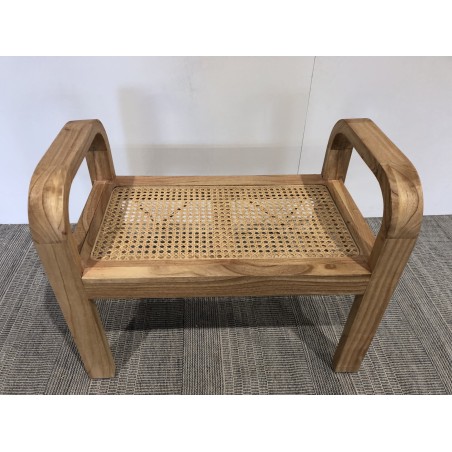 Tabouret en bois de Mindi et rotin naturel - Seconde Vie