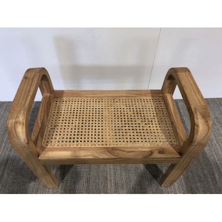 Mindi wood and natural rattan stool - Seconde Vie