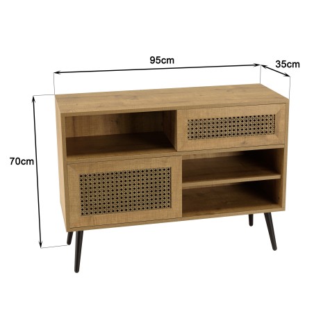 CHARLIE Low Brown Sideboard with 3 Compartments and 2 Doors