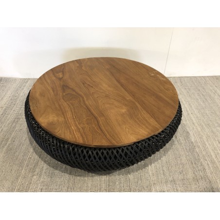 Table basse ronde en rotin noir 80x80cm | Seconde Vie