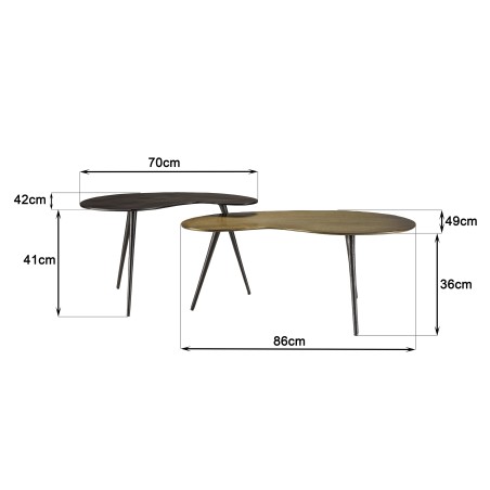SECOND-HAND - Set of 2 oval coffee tables in matt black and gold aluminium