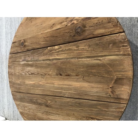 Round coffee table 90x90cm recycled pine wood and black metal legs - DANDY