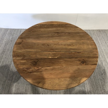 Table basse ronde 90x90cm bois Pin recyclé et pieds métal noir | Seconde Vie