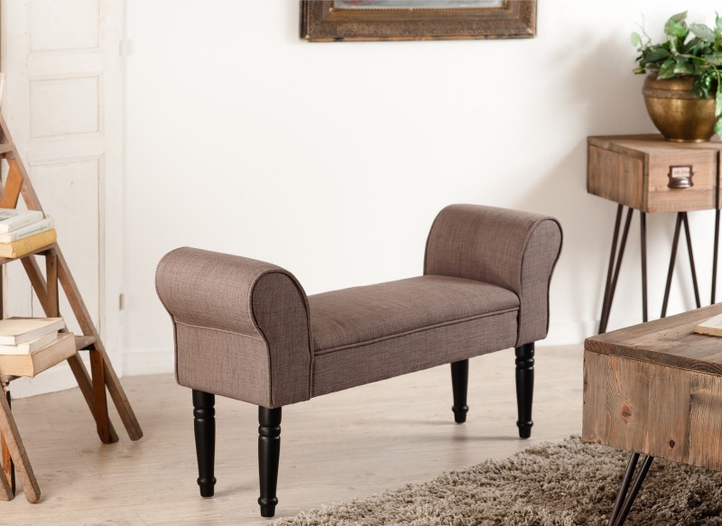 KATE Rectangular Fabric Bench Taupe Black Wood Legs