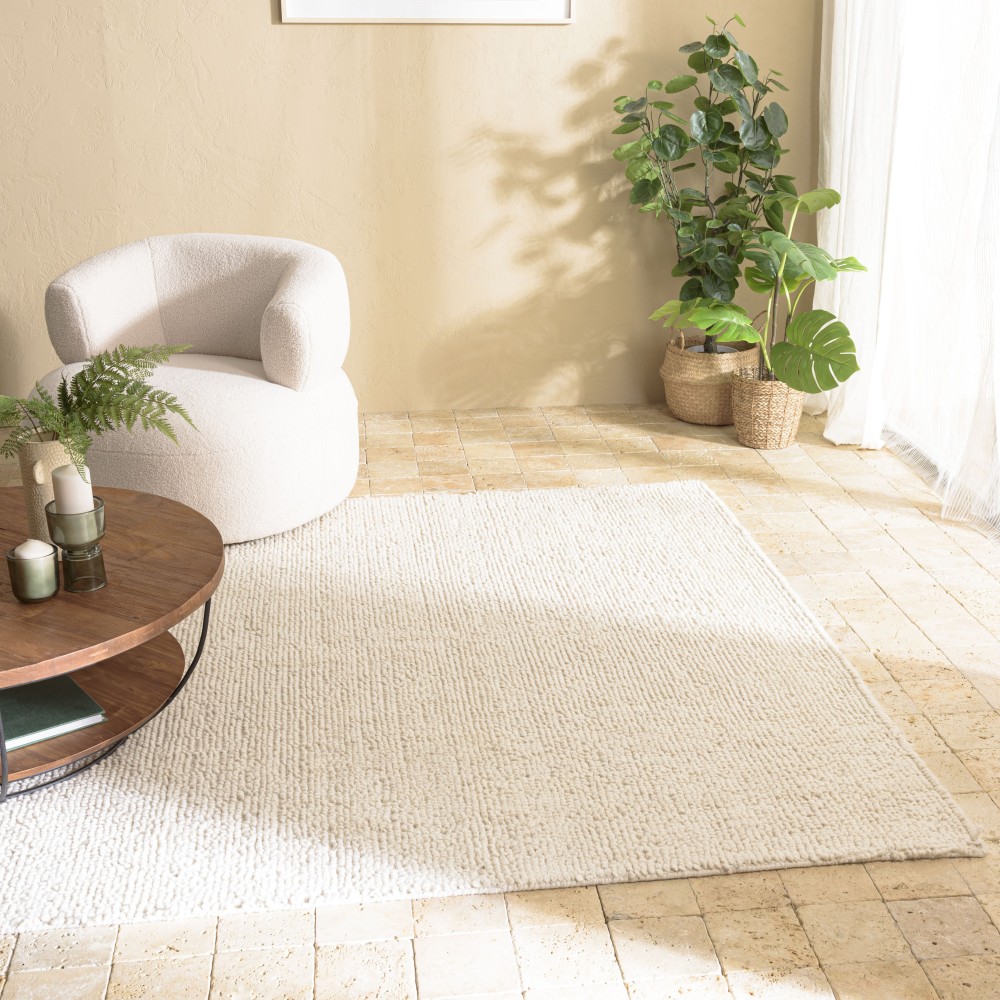 Tappeto rettangolare 300x400cm in lana bouclé color bianco | Macabane
