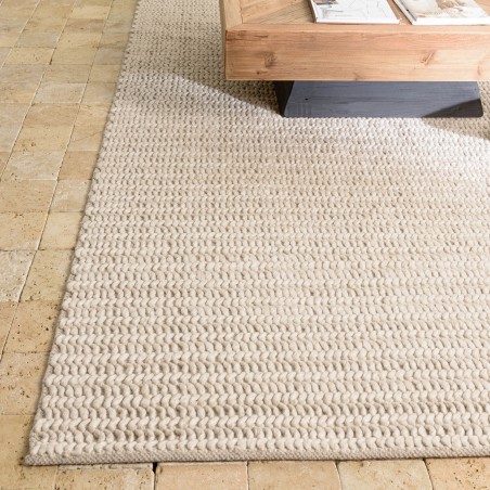 Rechteckiger Teppich 300x400cm aus gewebter Wolle beige | Macabane