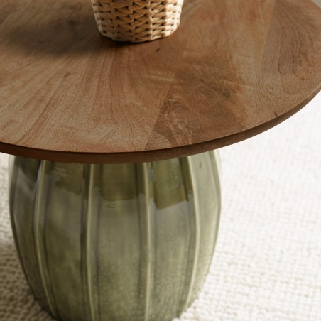 Salontafel 60x60 cm van mangohout en groen email | Macabane Meubelen