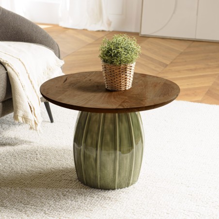 Salontafel 60x60 cm van mangohout en groen email | Macabane Meubelen