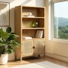 Bücherregal 2 Türen 3 Böden H180cm aus Mindiholz und Rattan | Macabane