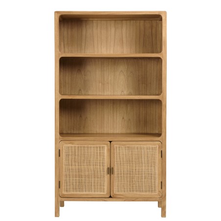Bücherregal 2 Türen 3 Böden H180cm aus Mindiholz und Rattan | Macabane