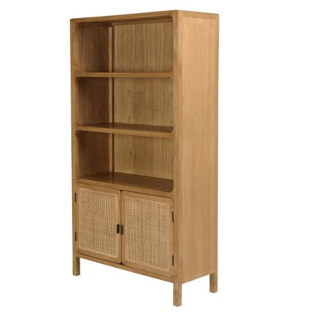 Bücherregal 2 Türen 3 Böden H180cm aus Mindiholz und Rattan | Macabane