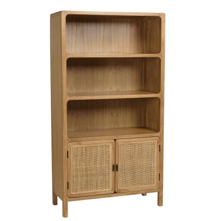 Bücherregal 2 Türen 3 Böden H180cm aus Mindiholz und Rattan | Macabane