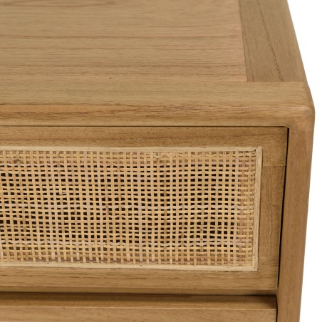 Cassettiera 4 cassetti 90cm in legno di mindi e rattan naturale