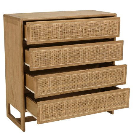 Cassettiera 4 cassetti 90cm in legno di mindi e rattan naturale