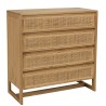 Cassettiera 4 cassetti 90cm in legno di mindi e rattan naturale