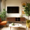 Design tv-meubel donker hout en zwart metaal 3 deuren | Macabane