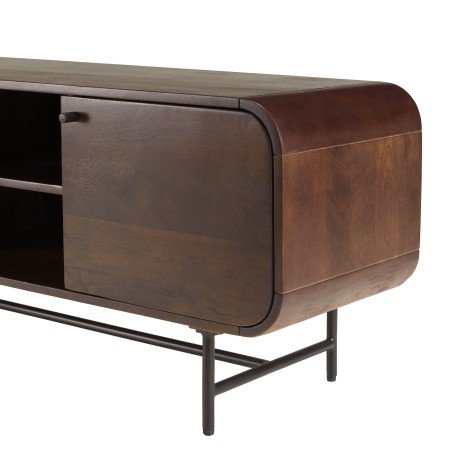 Stylish TV stand in dark wood and black metal with 3 doors | Macabane