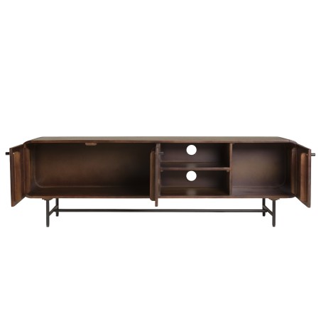Stylish TV stand in dark wood and black metal with 3 doors | Macabane