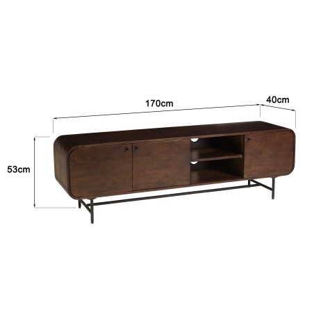 Stylish TV stand in dark wood and black metal with 3 doors | Macabane