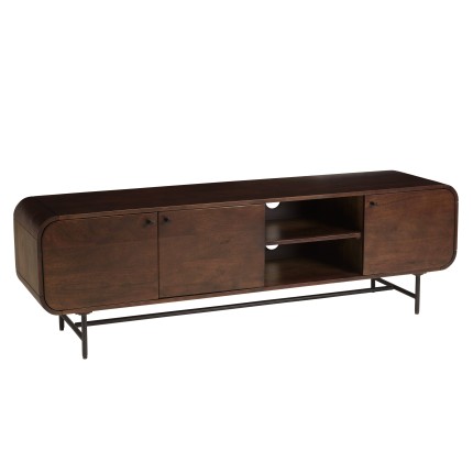 Meuble TV design bois foncé et métal noir 3 portes | Macabane