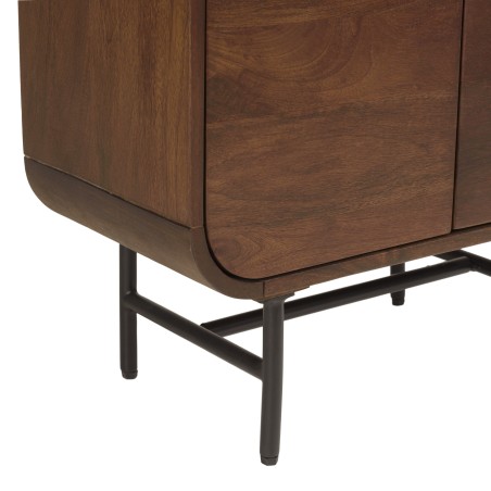 Design boekenkast donker hout en zwart metaal 2 deuren