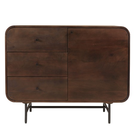 ALIX - Designer sideboard in dark wood and black metal, 1 door and 3 drawers