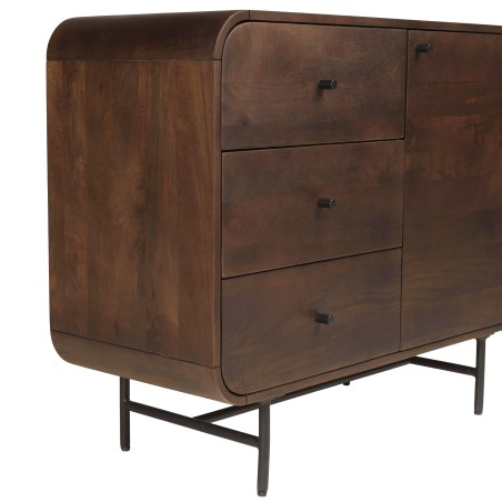 ALIX - Designer sideboard in dark wood and black metal, 1 door and 3 drawers