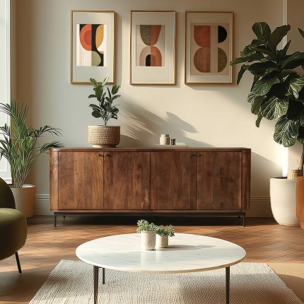 Buffet design bois foncé et métal noir 4 portes - Macabane