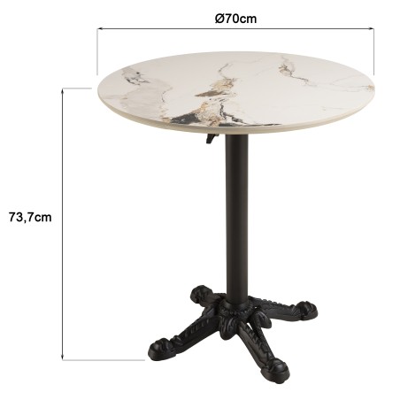 ICARE - Set nr. 1: bistrotafel D70cm opklapbaar van keramiek licht gemarmerd