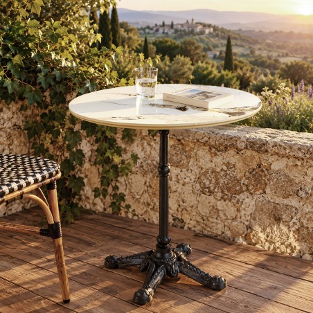 ICARE - Set n. 2: tavolo bistrot D70cm in ceramica marmorizzato chiaro