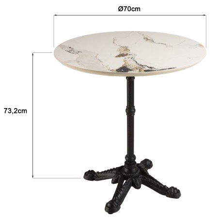 ICARE - Set no. 2: bistro table D70cm in light marbled ceramic