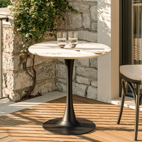 ICARE - Set no. 3: bistro table D70cm in light marbled ceramic