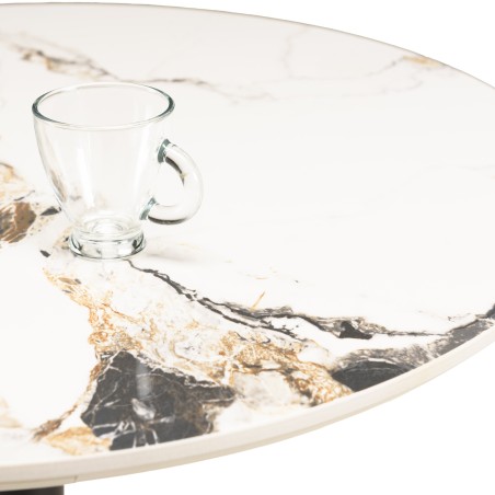 ICARE - Conjunto n.º 3: mesa bistró D70cm de cerámica marmoleado claro