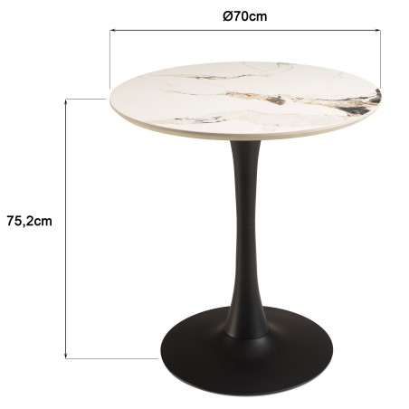 ICARE - Conjunto n.º 3: mesa bistró D70cm de cerámica marmoleado claro