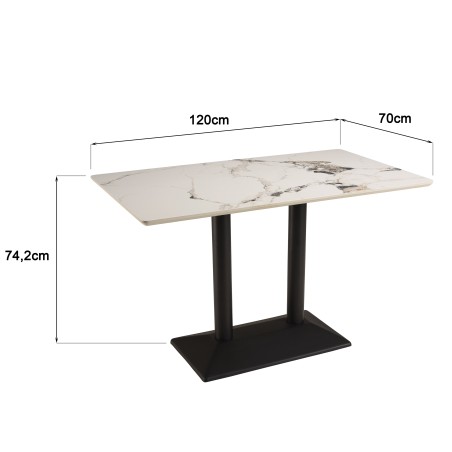 ICARE - Set nr. 1: bistrotafel rechthoekig 120x70cm van keramiek licht gemarmerd