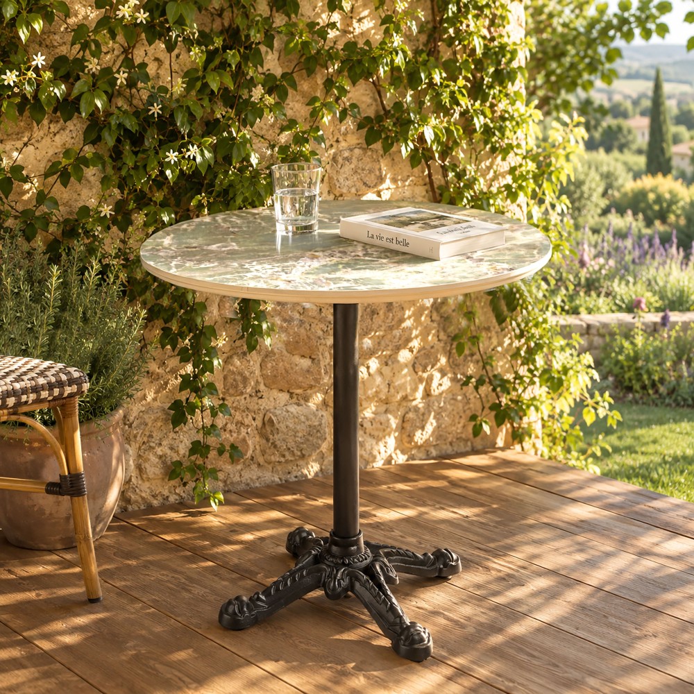 ICARE - Set Nr. 1: Bistrotisch D70cm klappbar aus Keramik grün marmoriert