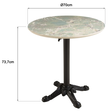 ICARE - Set nr. 1: bistrotafel D70cm opklapbaar van keramiek groen gemarmerd