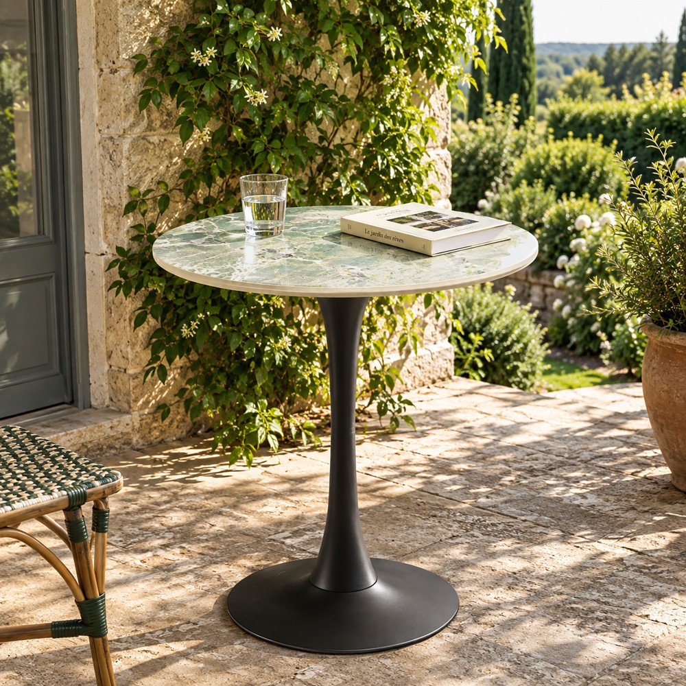 Table bistrot en céramique marbré vert | Meubles Macabane