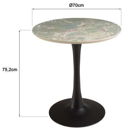 ICARE - Set n. 3: tavolo bistrot D70cm in ceramica marmorizzato verde