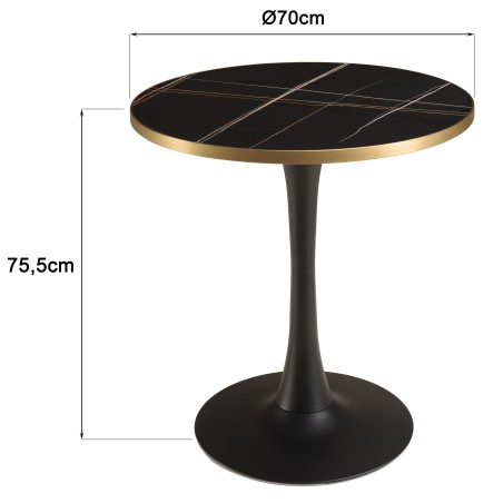 ICARE - Set Nr. 3: Bistrotisch D70cm aus Keramik schwarz marmoriert