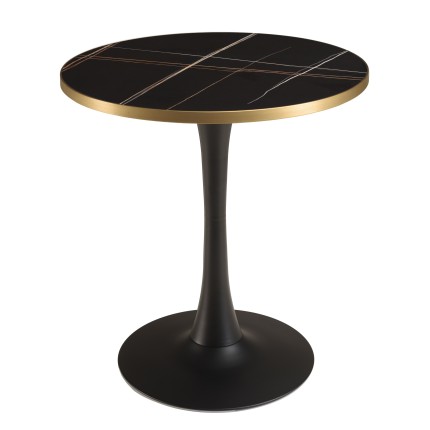 ICARE - Ensemble n°3: table bistrot D70cm en céramique marbré noir