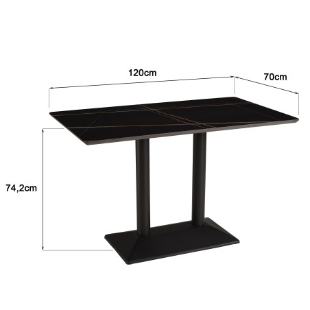 ICARE - Set nr. 1: bistrotafel rechthoekig 120x70cm van keramiek zwart gemarmerd