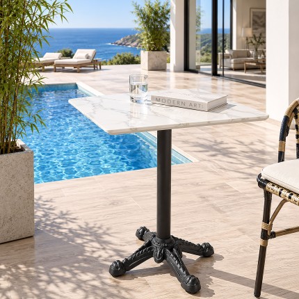 Table bistrot 70x70cm pliable en céramique marbré blanc | Macabane