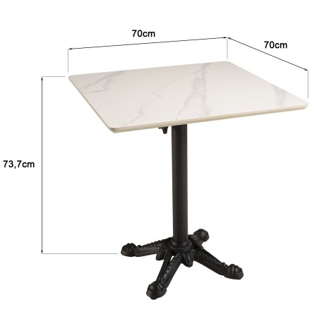 ICARE - Set no. 1: folding bistro table 70x70cm in white marbled ceramic