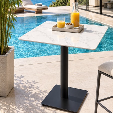 ICARE - Set no. 2: bistro table 70x70cm in white marbled ceramic