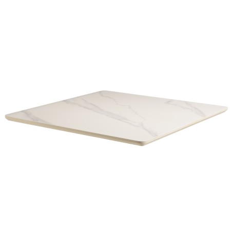 ICARE - Ensemble n°2: table bistrot 70x70cm en céramique marbré blanc
