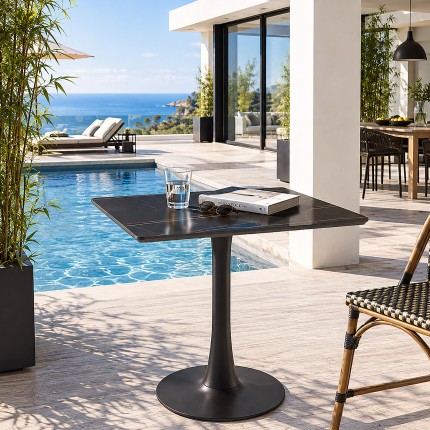 ICARE - Set n. 3: tavolo bistrot 70x70cm in ceramica marmorizzato nero